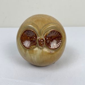 Vintage MCM Pottery‎ Owl Round Big Eyes Tan Brown Glaze 4"